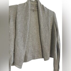 Anthropologie Knitted & Knotted Gray Sparkle Open Front Cardigan Boho Shimmer